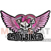 Нашивка Леді Байкер з рожевими крилами і черепом