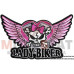 Нашивка Леди Байкер с розовыми крыльями и черепом
