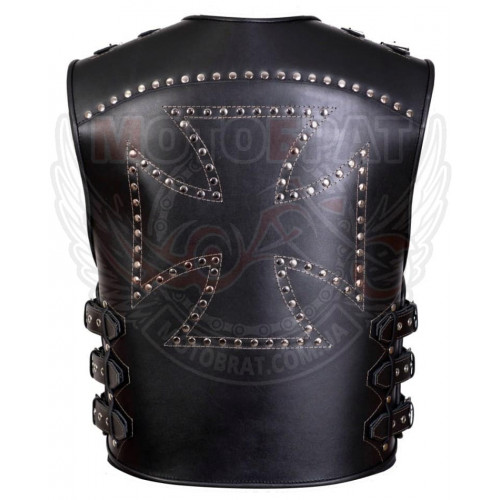 Кожаный жилет байкера с крестом Броня 3 (24021608)