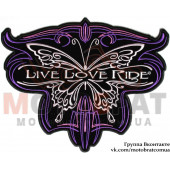 Нашивка большая женская Live Love Ride бабочка