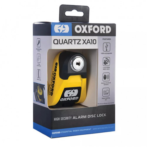 Замок с сигнализацией Oxford Quartz XA10 Disc Lock Yellow/Black (LK216) (LK216)